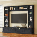 Black Modern TV Wall Unit with Bookshelf & Cabinets, 2-Person Assembly