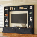 Black 104.2  Large Wall Unit with Bookshelves & Cabinets for TVs Up to 78 