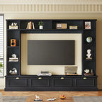 Black Modern TV Wall Unit with Bookshelf & Cabinets, 2-Person Assembly