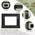 Black Modern TV Wall Unit with Bookshelf & Cabinets, 2-Person Assembly