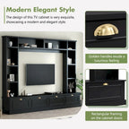 Black Modern TV Wall Unit with Bookshelf & Cabinets, 2-Person Assembly