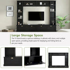 Black Modern TV Wall Unit with Bookshelf & Cabinets, 2-Person Assembly