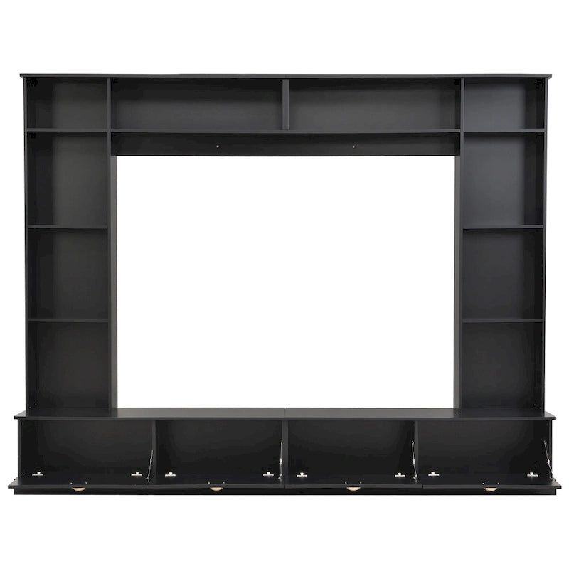 Black Modern TV Wall Unit with Bookshelf & Cabinets, 2-Person Assembly