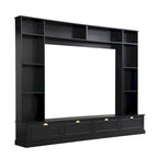 Black Modern TV Wall Unit with Bookshelf & Cabinets, 2-Person Assembly