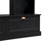 Black Modern TV Wall Unit with Bookshelf & Cabinets, 2-Person Assembly