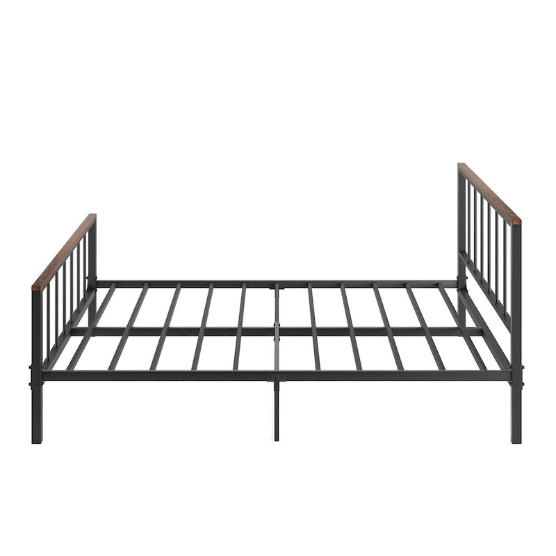 Black Metal Queen Platform Bed with Headboard, For 2 People