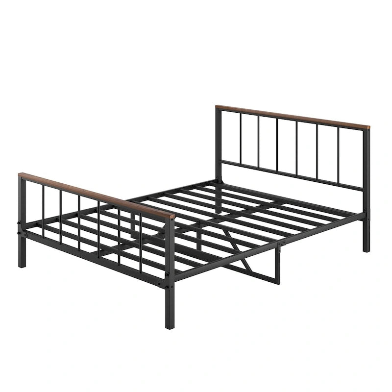 Black Metal Queen Platform Bed with Headboard, For 2 People
