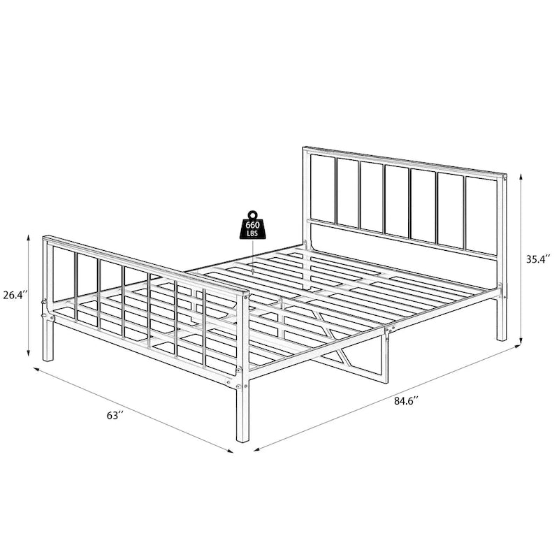 Black Metal Queen Platform Bed with Headboard, For 2 People