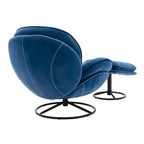 Blue Velvet Swivel Accent Chair with Ottoman, 1-Person, Black Metal Legs