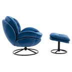 Blue Velvet Swivel Accent Chair with Ottoman, 1-Person, Black Metal Legs