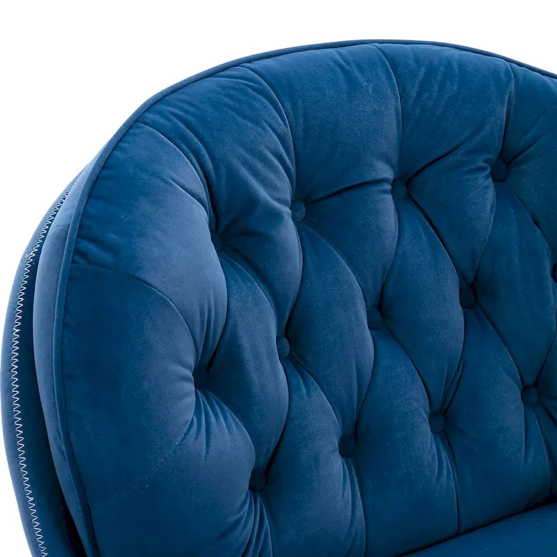 Blue Velvet Swivel Accent Chair with Ottoman, 1-Person, Black Metal Legs