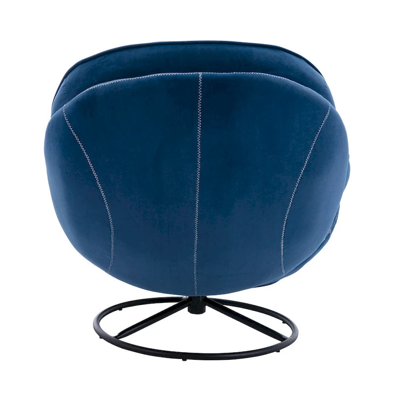 Blue Velvet Swivel Accent Chair with Ottoman, 1-Person, Black Metal Legs
