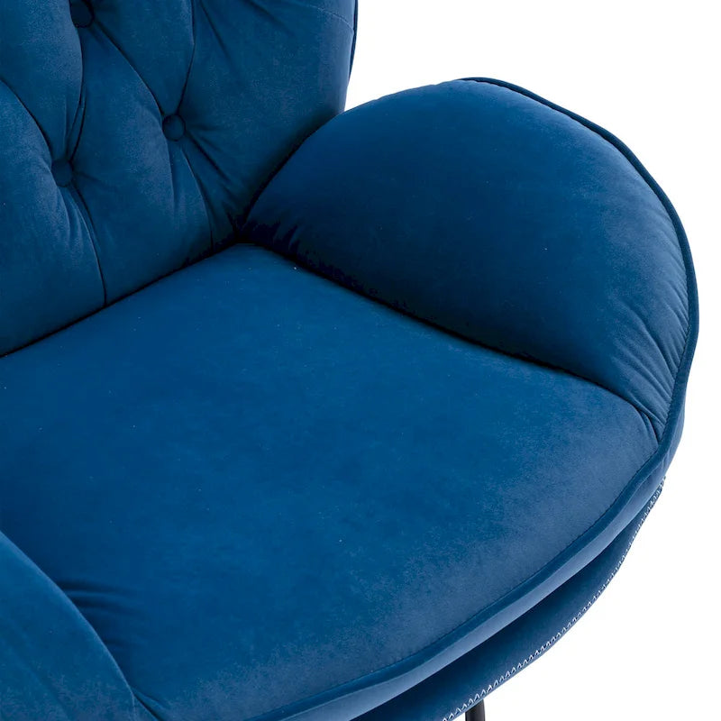 Blue Velvet Swivel Accent Chair with Ottoman, 1-Person, Black Metal Legs