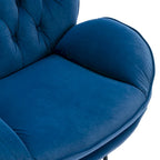 Blue Velvet Swivel Accent Chair with Ottoman, 1-Person, Black Metal Legs