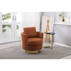Brown Upholstered Swivel Barrel Accent Chair, Gold Metal Base, 1-Seat