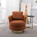 Brown Upholstered Swivel Barrel Accent Chair, Gold Metal Base, 1-Seat