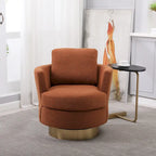 Brown Upholstered Swivel Barrel Accent Chair, Gold Metal Base, 1-Seat