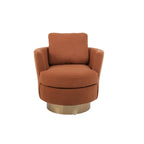 Brown Upholstered Swivel Barrel Accent Chair, Gold Metal Base, 1-Seat