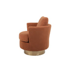 Brown Upholstered Swivel Barrel Accent Chair, Gold Metal Base, 1-Seat