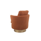 Brown Upholstered Swivel Barrel Accent Chair, Gold Metal Base, 1-Seat