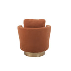 Brown Upholstered Swivel Barrel Accent Chair, Gold Metal Base, 1-Seat