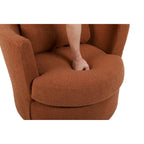 Brown Upholstered Swivel Barrel Accent Chair, Gold Metal Base, 1-Seat
