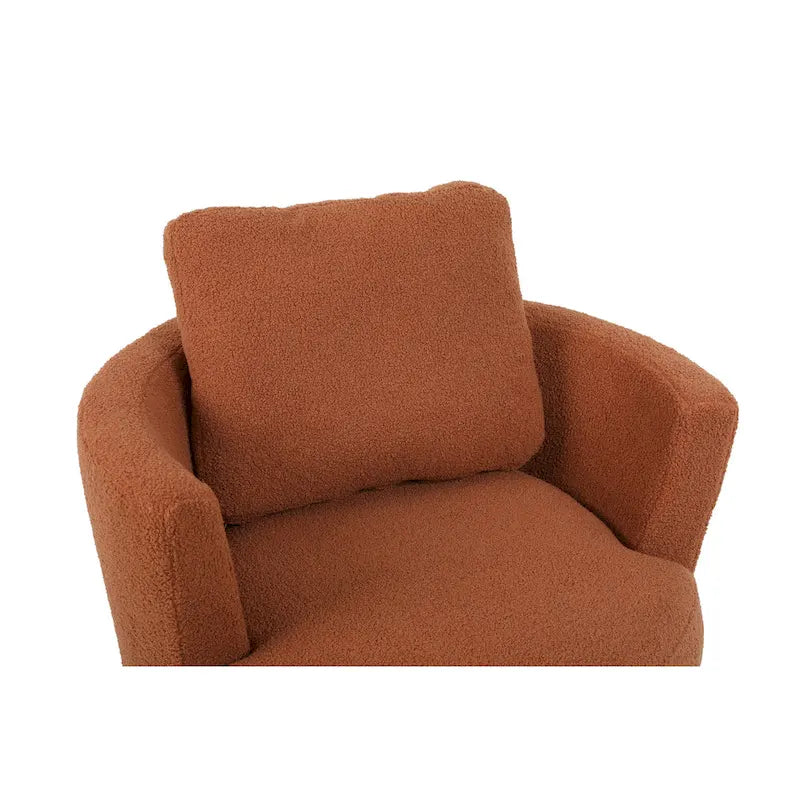 Brown Upholstered Swivel Barrel Accent Chair, Gold Metal Base, 1-Seat