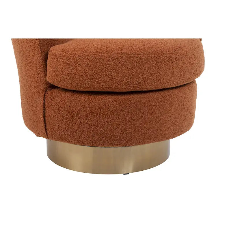 Brown Upholstered Swivel Barrel Accent Chair, Gold Metal Base, 1-Seat