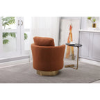 Brown Upholstered Swivel Barrel Accent Chair, Gold Metal Base, 1-Seat
