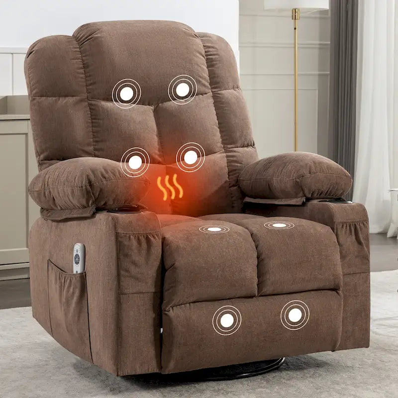 Blue/Brown/Grey Rocker Recliner with Massage, Heat & USB – Single Seat