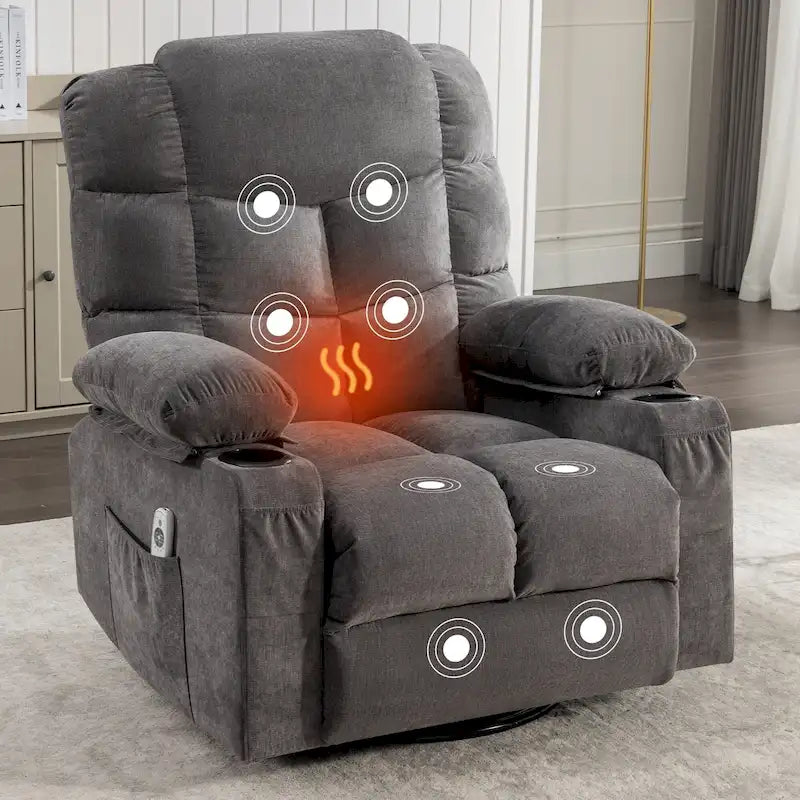 Blue/Brown/Grey Rocker Recliner with Massage, Heat & USB – Single Seat