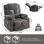 Blue/Brown/Grey Rocker Recliner with Massage, Heat & USB – Single Seat