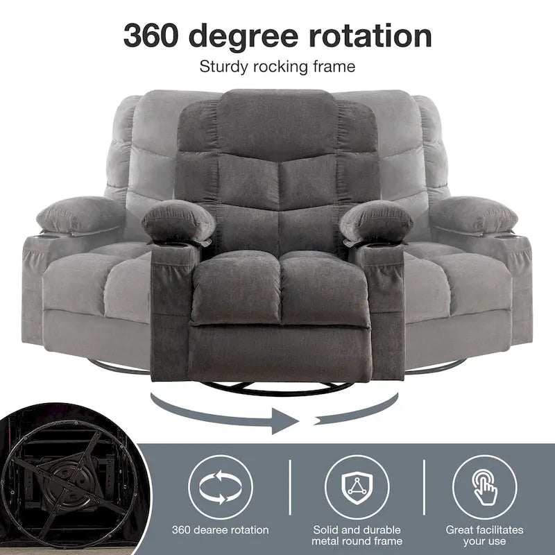 Blue/Brown/Grey Rocker Recliner with Massage, Heat & USB – Single Seat