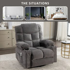 Blue/Brown/Grey Rocker Recliner with Massage, Heat & USB – Single Seat