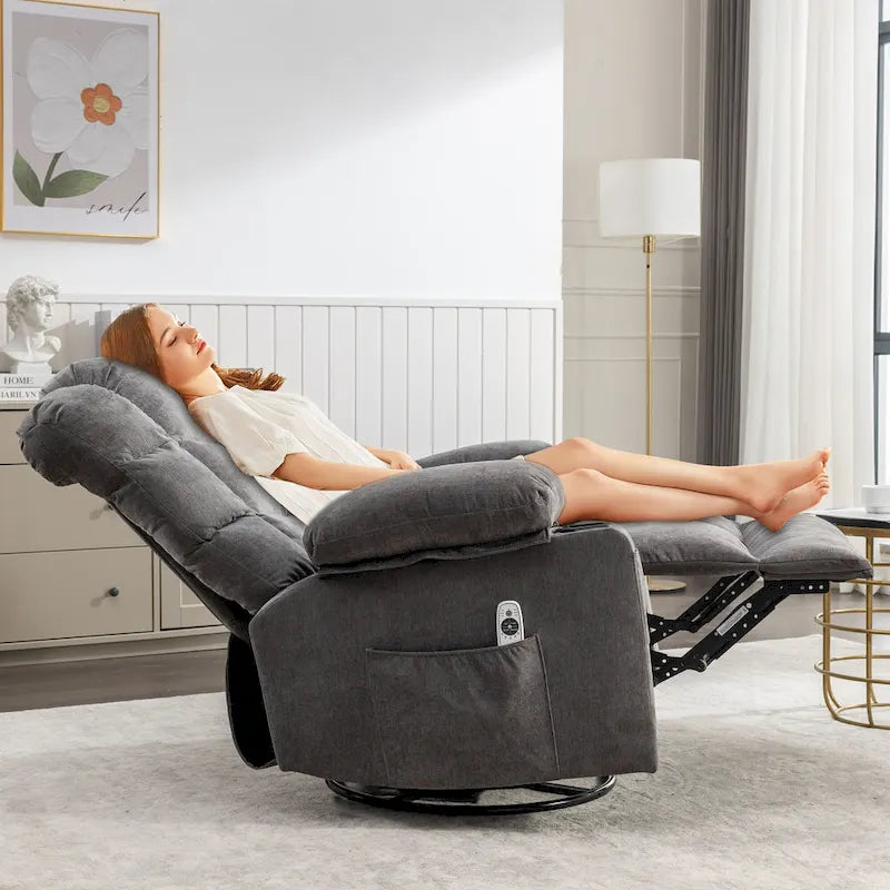 Blue/Brown/Grey Rocker Recliner with Massage, Heat & USB – Single Seat