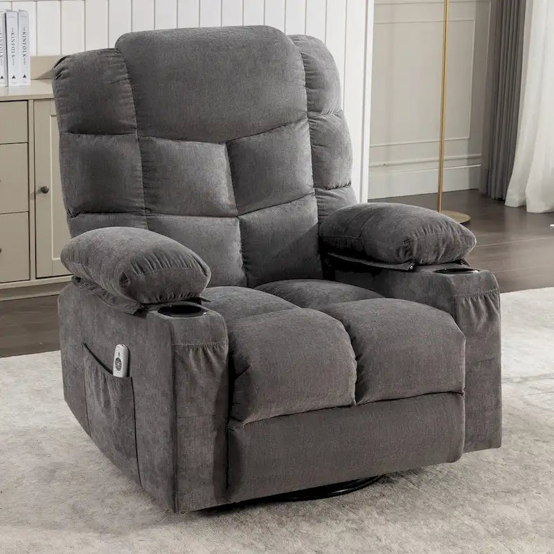 Blue/Brown/Grey Rocker Recliner with Massage, Heat & USB – Single Seat