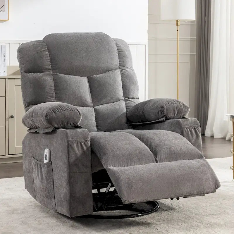 Blue/Brown/Grey Rocker Recliner with Massage, Heat & USB – Single Seat