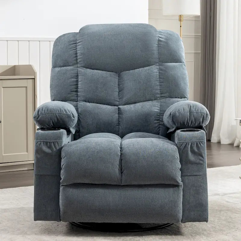 Blue/Brown/Grey Rocker Recliner with Massage, Heat & USB – Single Seat