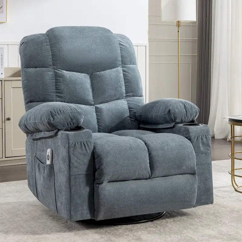 Blue/Brown/Grey Rocker Recliner with Massage, Heat & USB – Single Seat