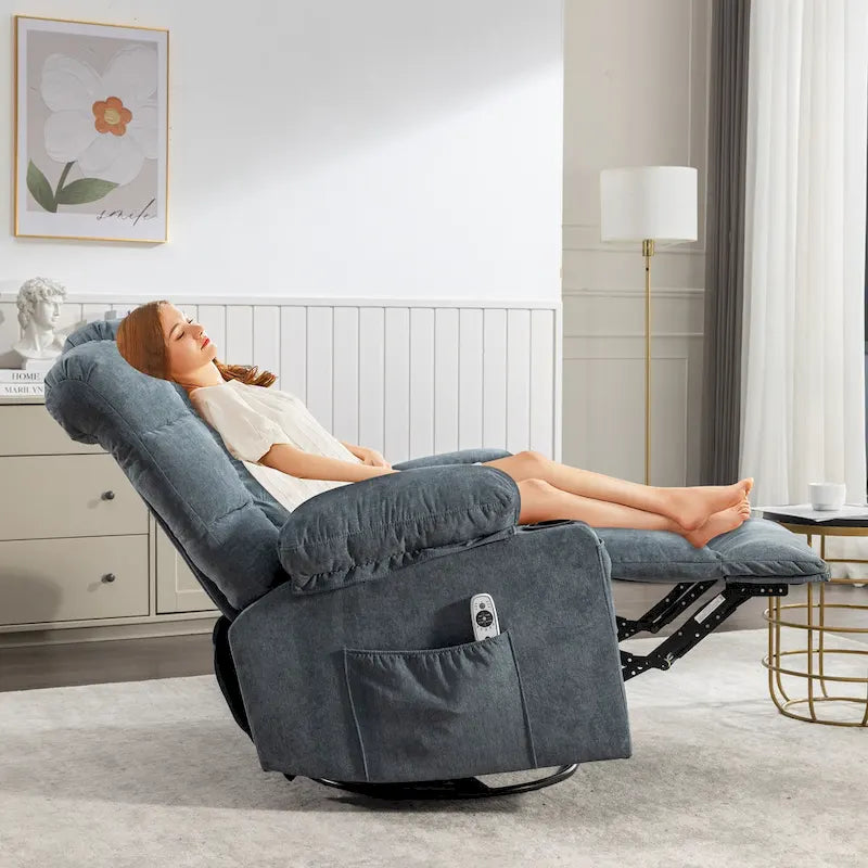 Blue/Brown/Grey Rocker Recliner with Massage, Heat & USB – Single Seat