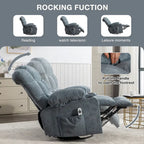 Blue/Brown/Grey Rocker Recliner with Massage, Heat & USB – Single Seat