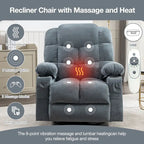 Blue/Brown/Grey Rocker Recliner with Massage, Heat & USB – Single Seat