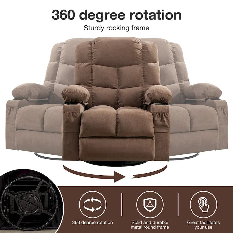 Blue/Brown/Grey Rocker Recliner with Massage, Heat & USB – Single Seat