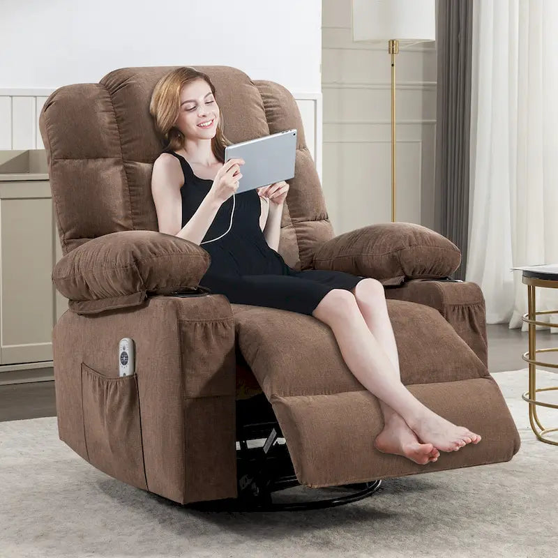 Blue/Brown/Grey Rocker Recliner with Massage, Heat & USB – Single Seat