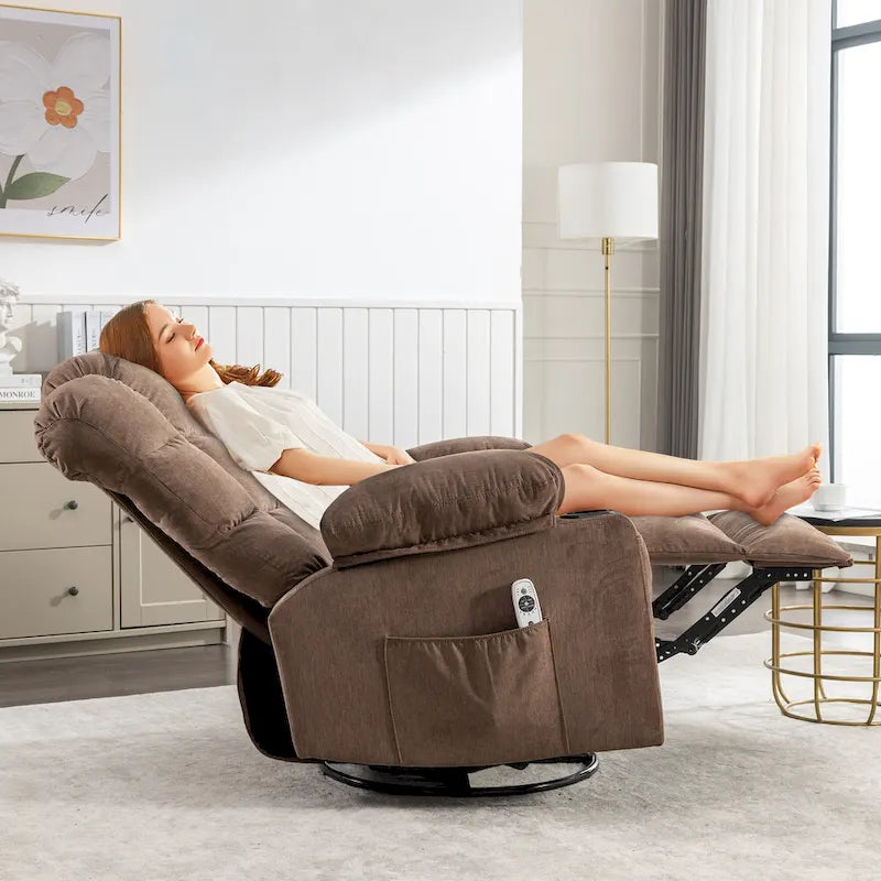 Blue/Brown/Grey Rocker Recliner with Massage, Heat & USB – Single Seat