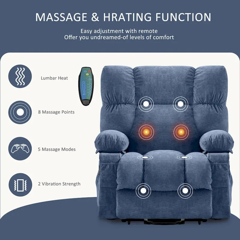 Grey / Blue / Brown Power Lift Recliner Chair for 1 Person with Heat & Massage