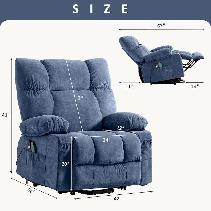 Grey / Blue / Brown Power Lift Recliner Chair for 1 Person with Heat & Massage