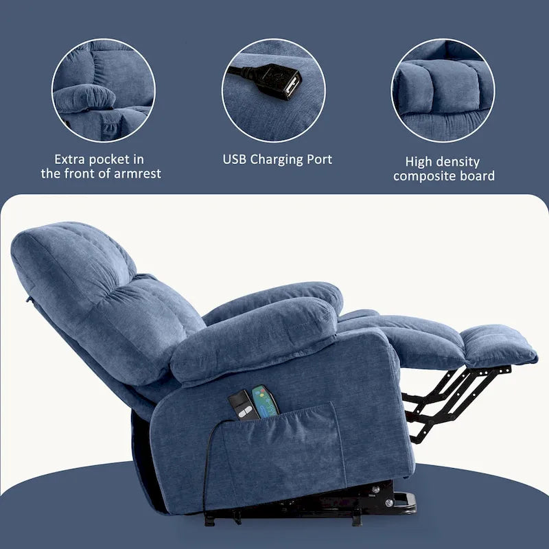 Grey / Blue / Brown Power Lift Recliner Chair for 1 Person with Heat & Massage