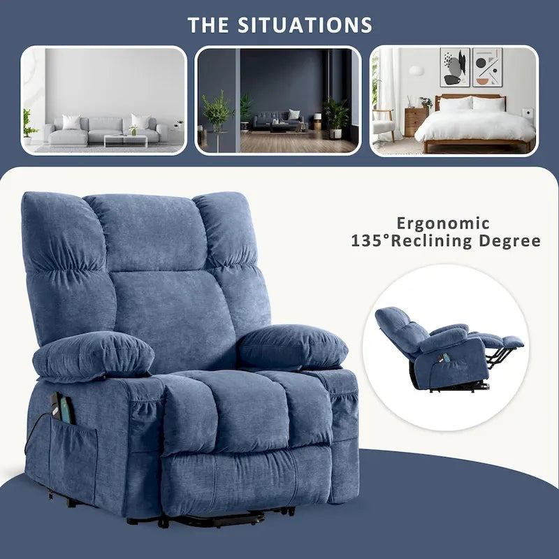 Grey / Blue / Brown Power Lift Recliner Chair for 1 Person with Heat & Massage