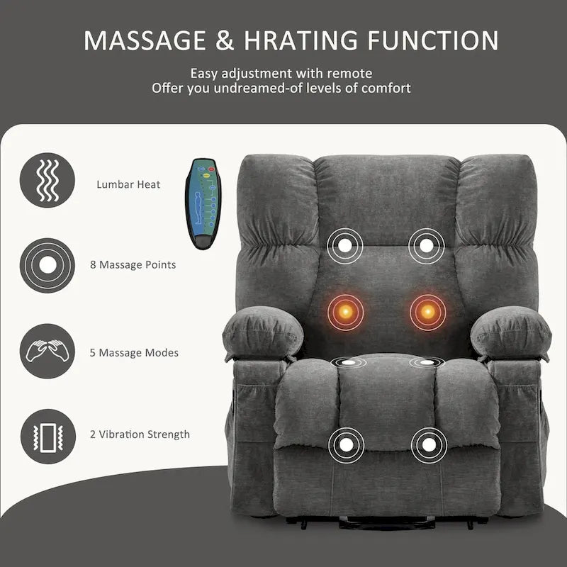 Grey / Blue / Brown Power Lift Recliner Chair for 1 Person with Heat & Massage